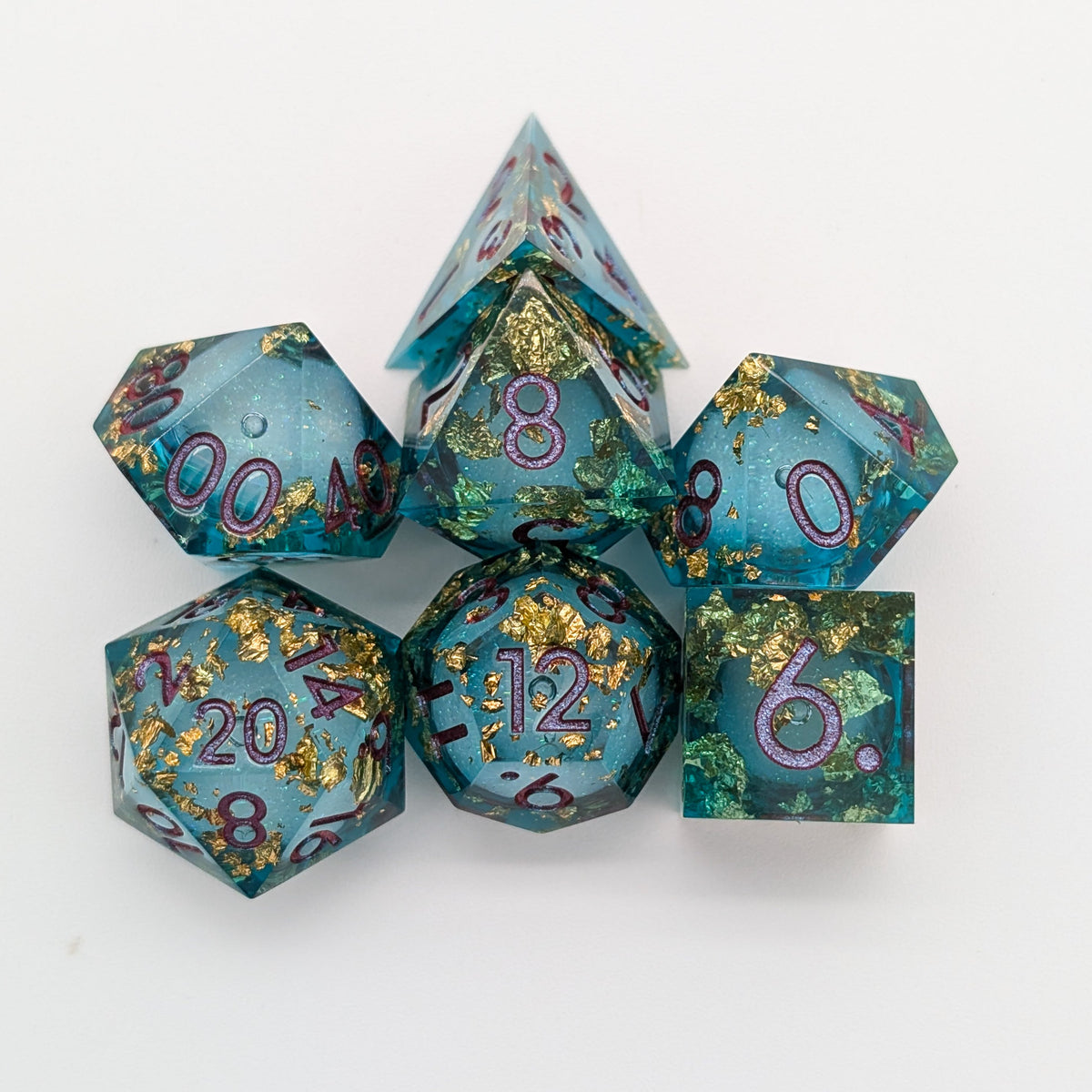 Foil Blue and Gold Liquid Core Dice Set