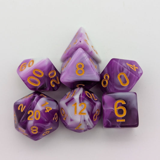 Purple and White Two Tone Dice Set