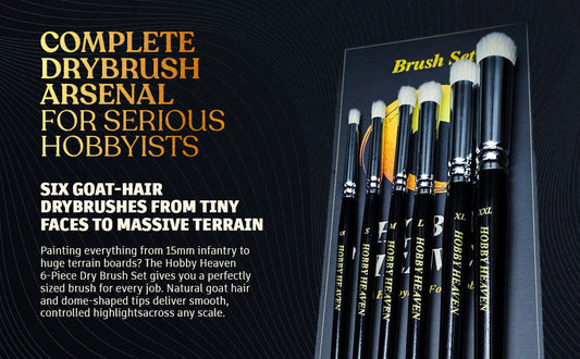 Hobby Heaven 6-Piece Dry Brush Set – XS to XXL Miniature Painting Brushes