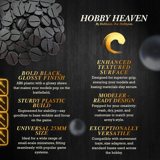 25mm Round Slotted Bases for Wargaming Miniatures | Durable Plastic | Compatible with Popular Tabletop Games