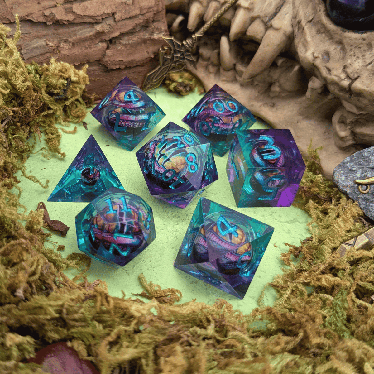 Purple Green Dragon Eye Liquid Core Dice Set