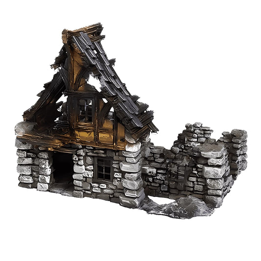 Ruined Medieval House 28mm DND Terrain Set C | Wargaming Scenery for Mordheim, Frostgrave & RPG | Unpainted 3D Printed