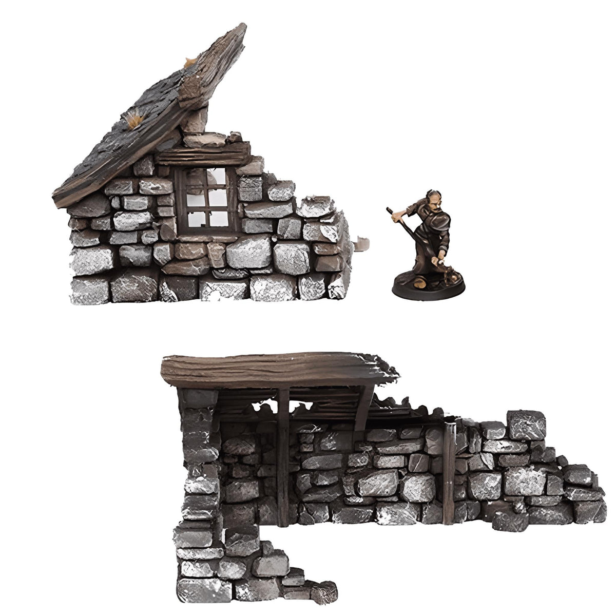 Ruined Medieval House 28mm DND Terrain Set A | Wargaming Scenery for Mordheim, Frostgrave & RPG | Unpainted 3D Printed