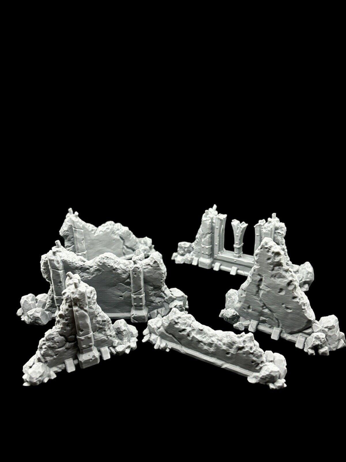28mm Wall Ruins Terrain Scenery for DND, Warhammer, Wargames, Unpainted, 6 Pcs