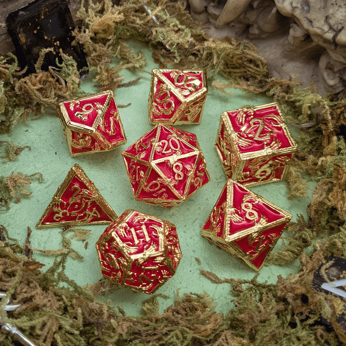 Skeleton Red and Gold Metal Core Dice Set