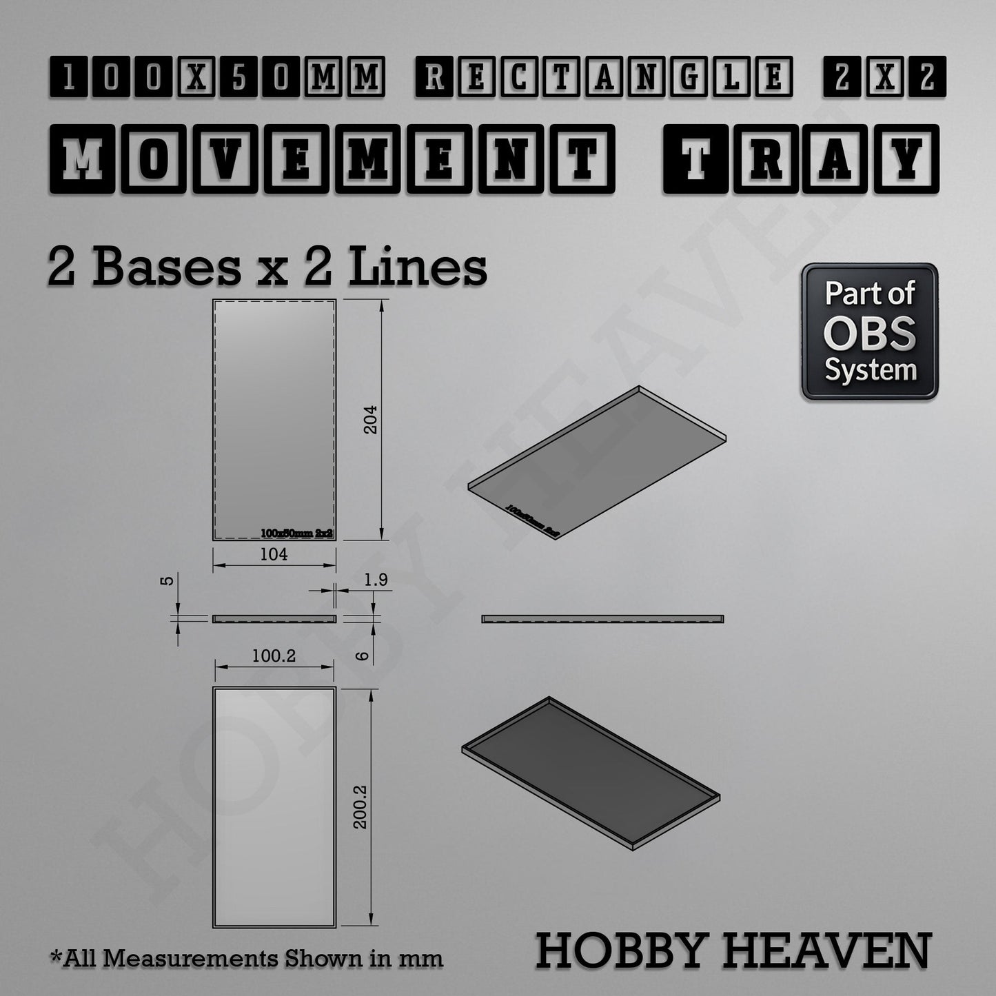 Rectangle Movement Trays | Cavalry & Monsters | 50×25-100×60mm | OBS System