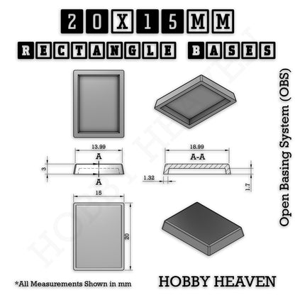 Rectangle Bases Range Sizes - 75x30mm to 125x40mm Medium Sizes 3d Print Full Range Tabletop Games
