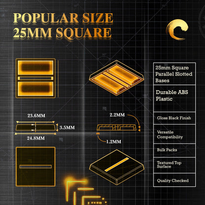 25mm Square Parallel Slotted Plastic Bases