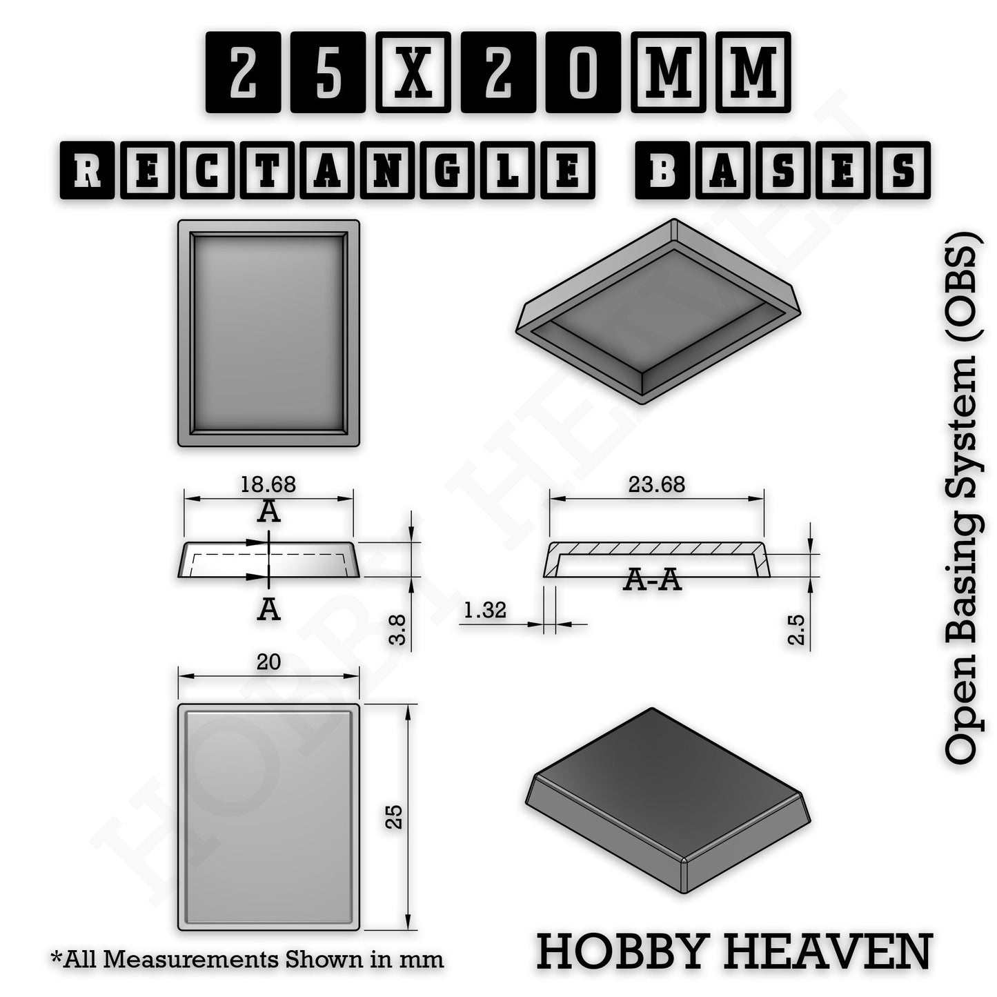 Rectangle Bases Range Sizes - 75x30mm to 125x40mm Medium Sizes 3d Print Full Range Tabletop Games
