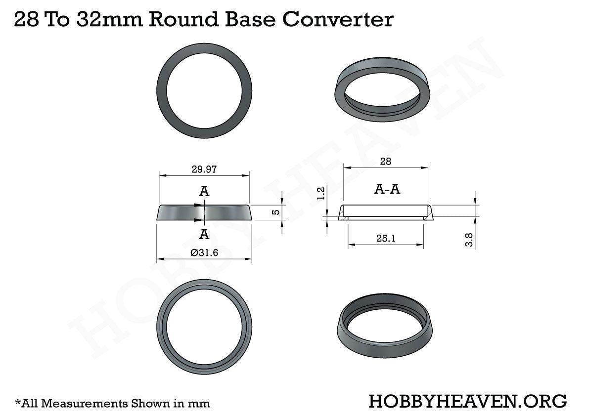 25mm to 28mm Round Base Converters ABS Plastic