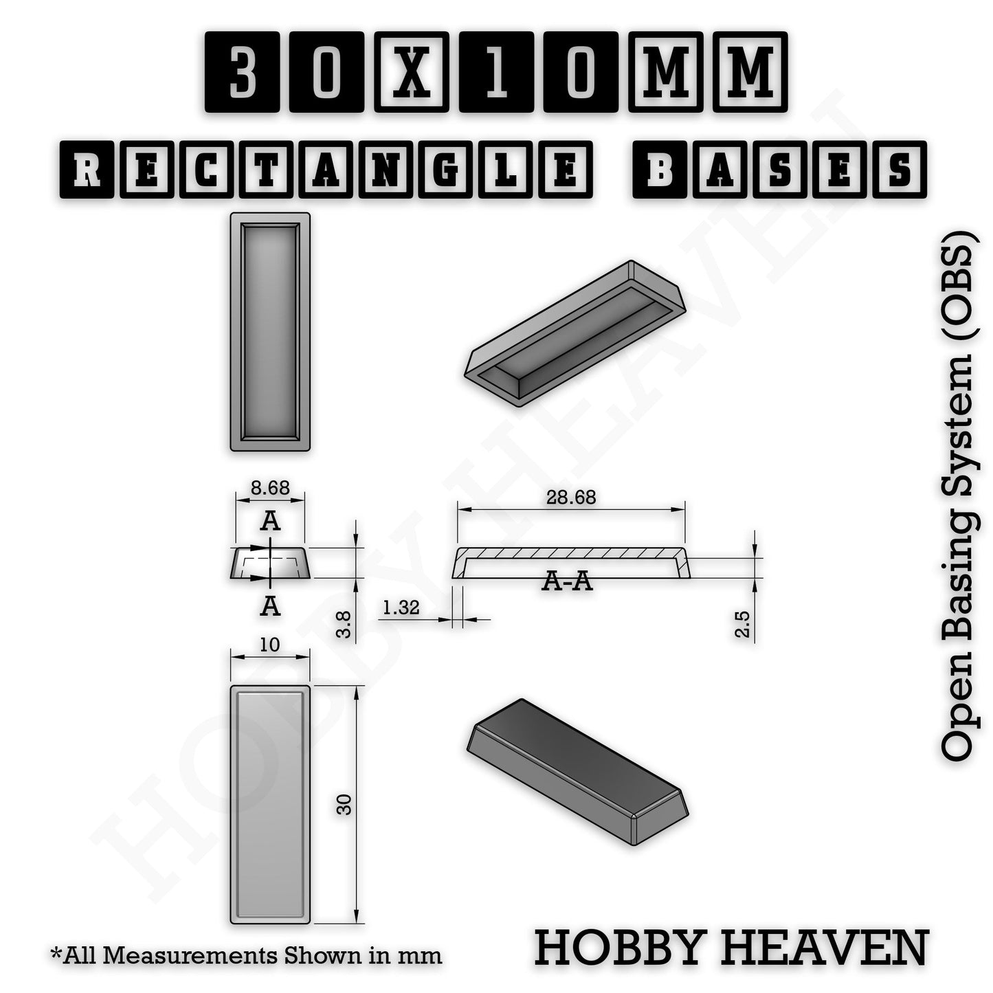 Rectangle Bases Range Sizes - 20x15mm to 75x25mm Small Sizes 3d Print Full Range Tabletop Games