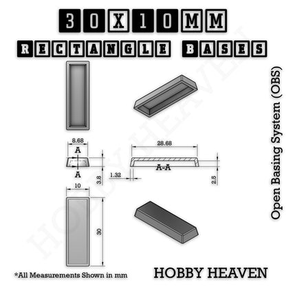 Rectangle Bases Range Sizes - 75x30mm to 125x40mm Medium Sizes 3d Print Full Range Tabletop Games