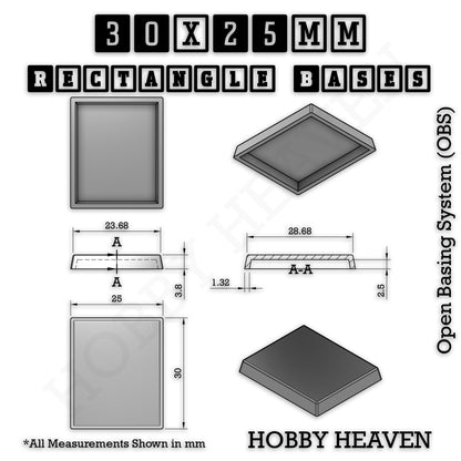 Rectangle Bases Range Sizes - 75x30mm to 125x40mm Medium Sizes 3d Print Full Range Tabletop Games