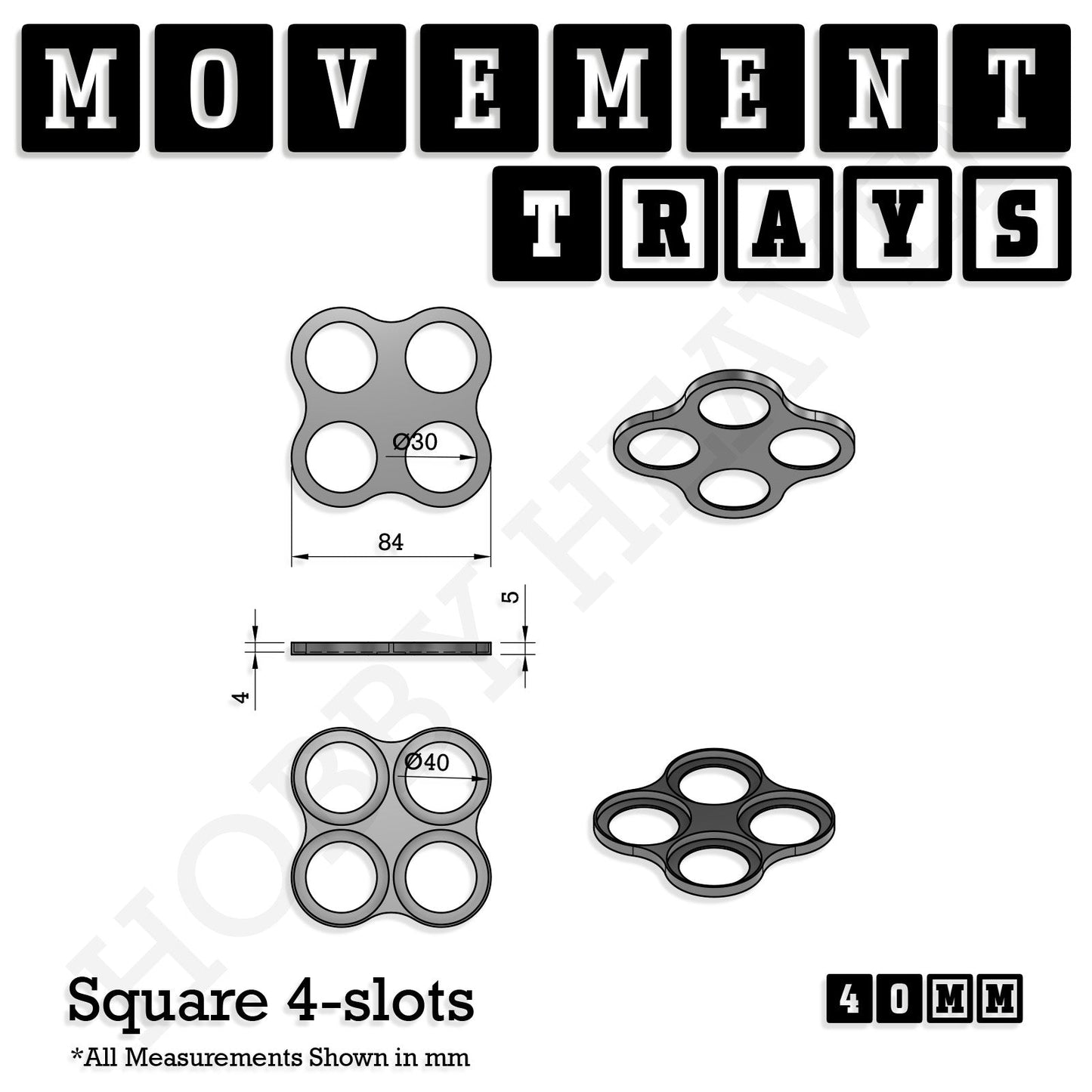 40mm Movement Trays for 28mm Miniatures | Tabletop Wargames Compatible | Full Range