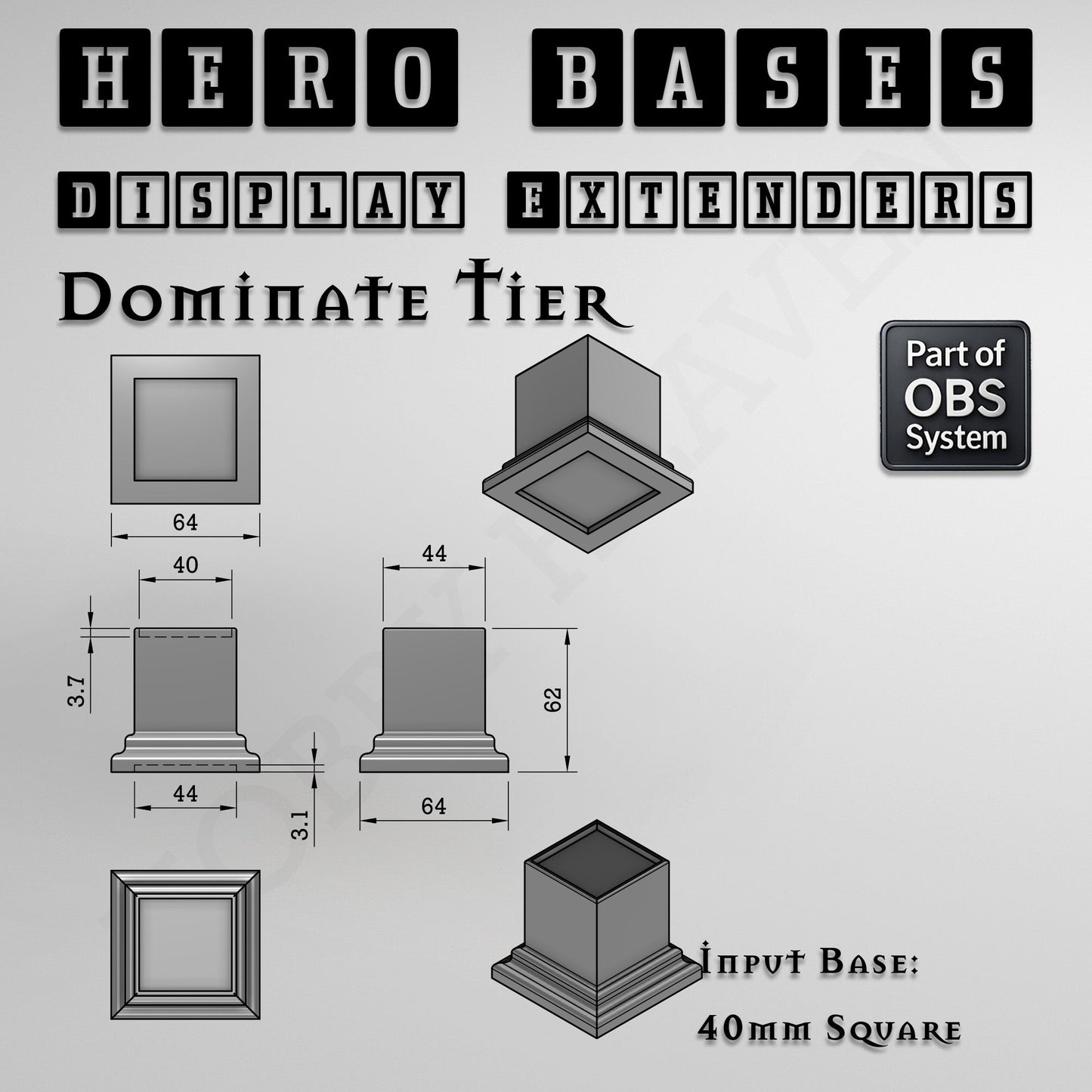 Hero Bases Display Extenders | Squares and Rectangles | Convert Gaming Bases to Display Bases & Plinths