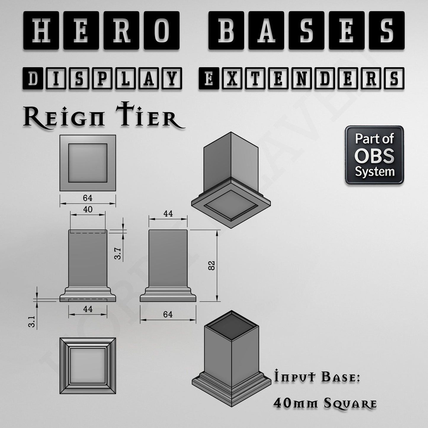 Hero Bases Display Extenders | Squares and Rectangles | Convert Gaming Bases to Display Bases & Plinths