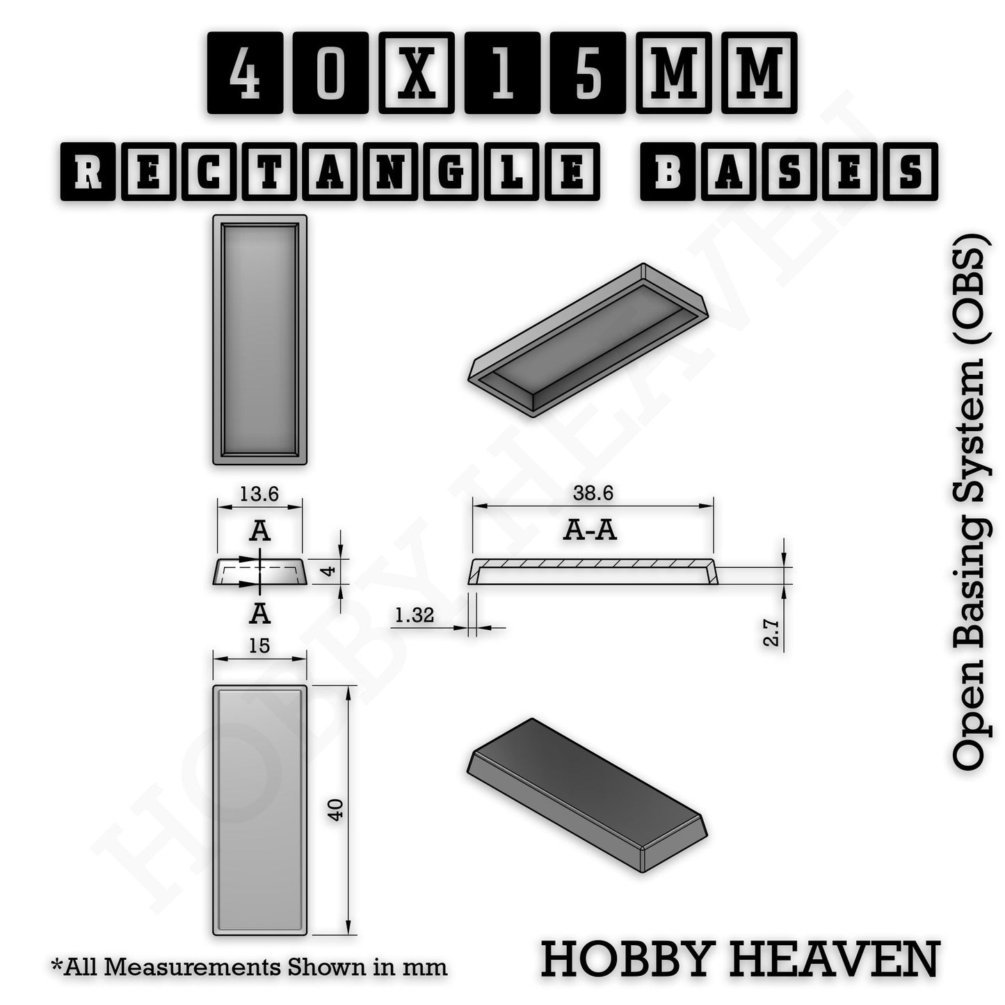 Rectangle Bases Range Sizes - 20x15mm to 75x25mm Small Sizes 3d Print Full Range Tabletop Games