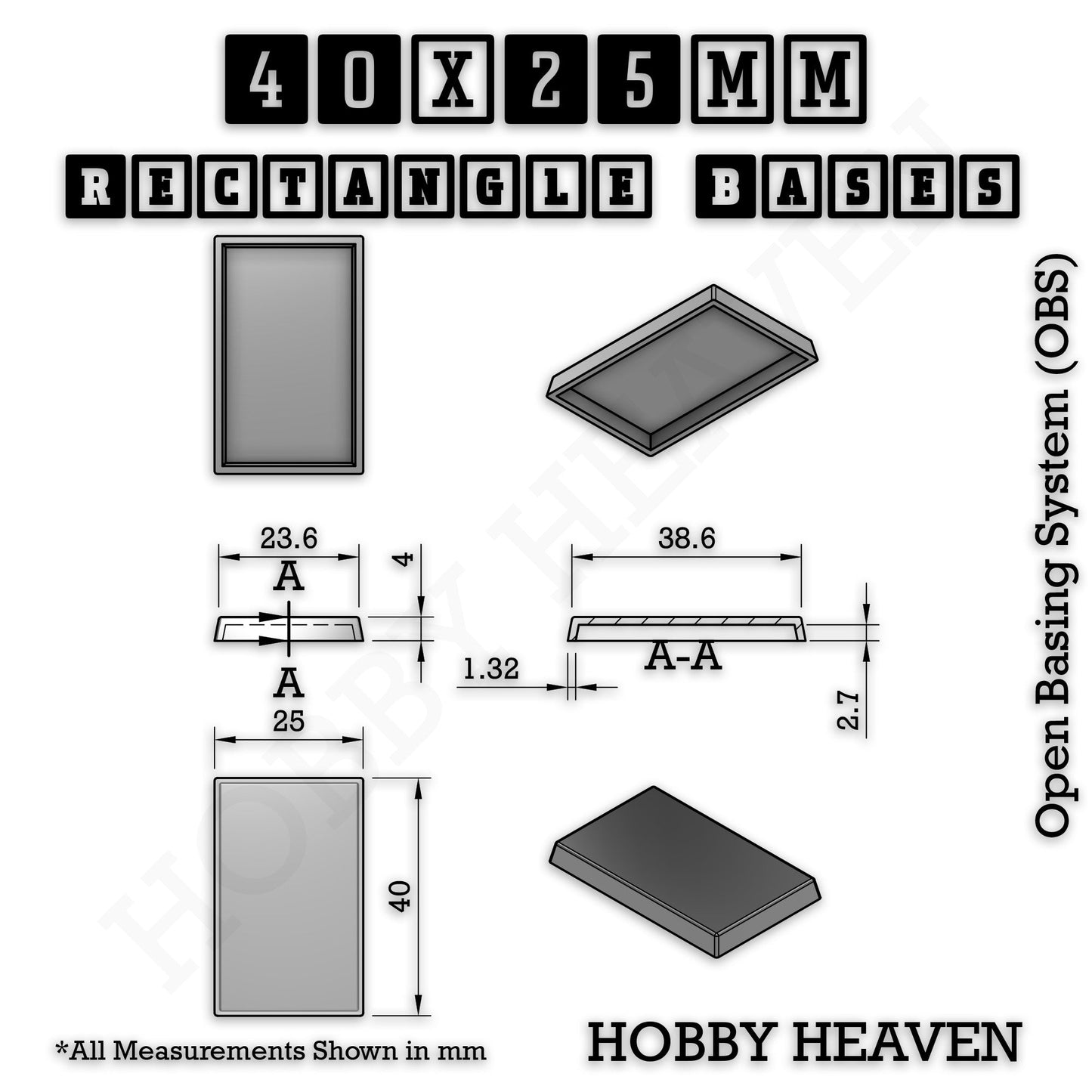 Rectangle Bases Range Sizes - 20x15mm to 75x25mm Small Sizes 3d Print Full Range Tabletop Games