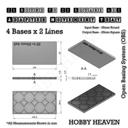 Round to Square Movement Trays Adapters for Tabletop Games