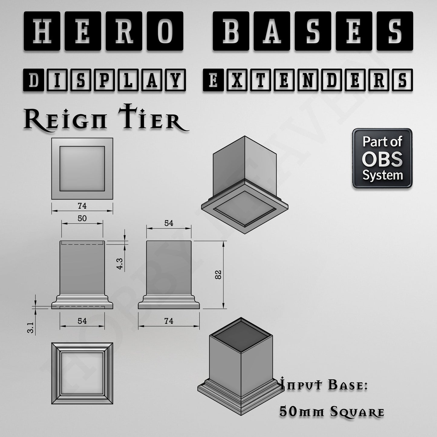 Hero Bases Display Extenders | Squares and Rectangles | Convert Gaming Bases to Display Bases & Plinths