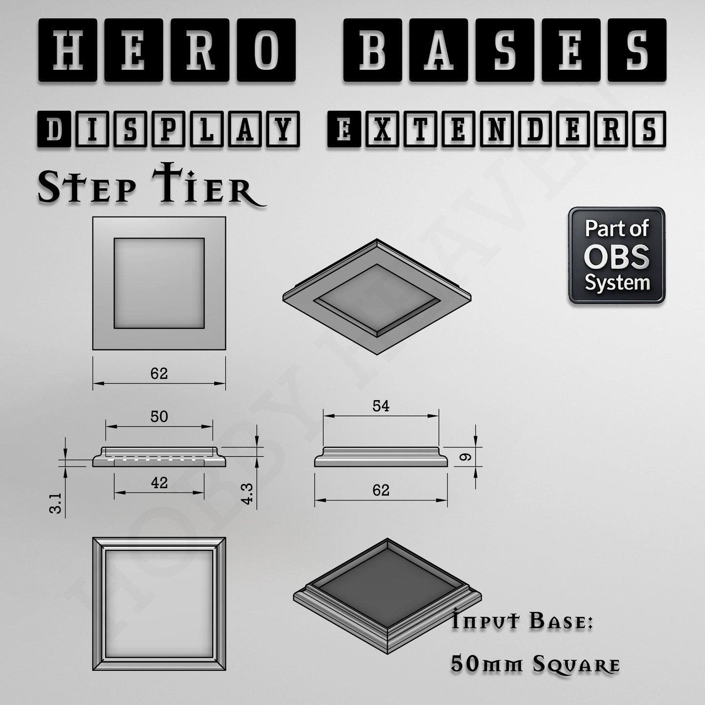 Hero Bases Display Extenders | Squares and Rectangles | Convert Gaming Bases to Display Bases & Plinths