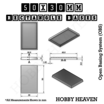 Rectangle Bases Range Sizes - 75x30mm to 125x40mm Medium Sizes 3d Print Full Range Tabletop Games