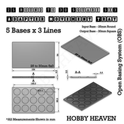 Round to Square Movement Trays Adapters for Tabletop Games