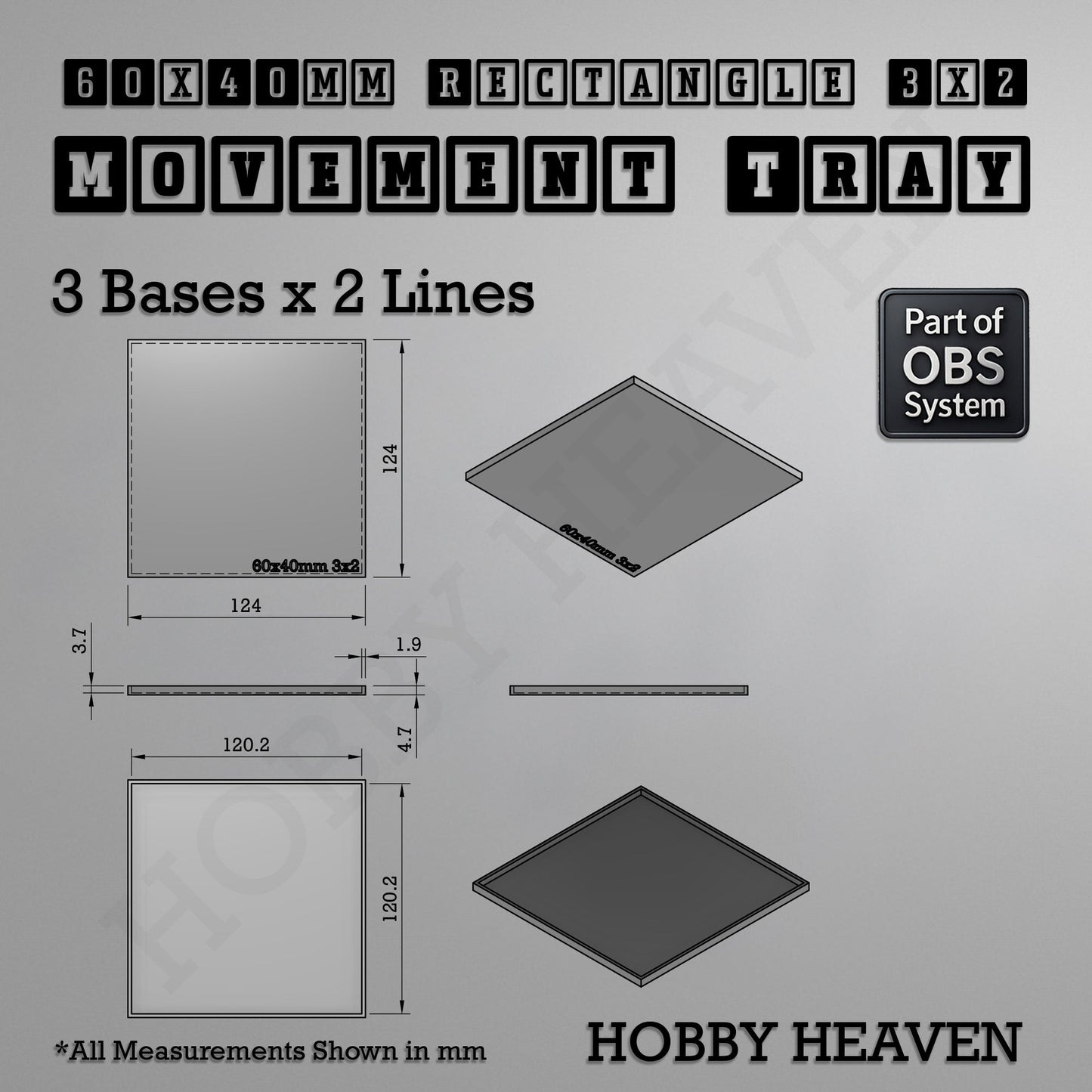 Rectangle Movement Trays | Cavalry & Monsters | 50×25-100×60mm | OBS System
