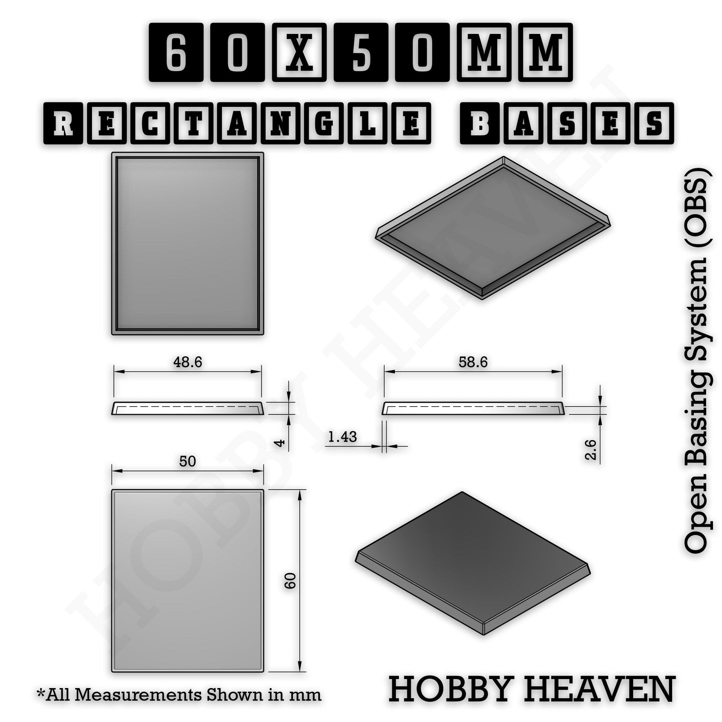 Rectangle Bases Range Sizes - 75x30mm to 125x40mm Medium Sizes 3d Print Full Range Tabletop Games
