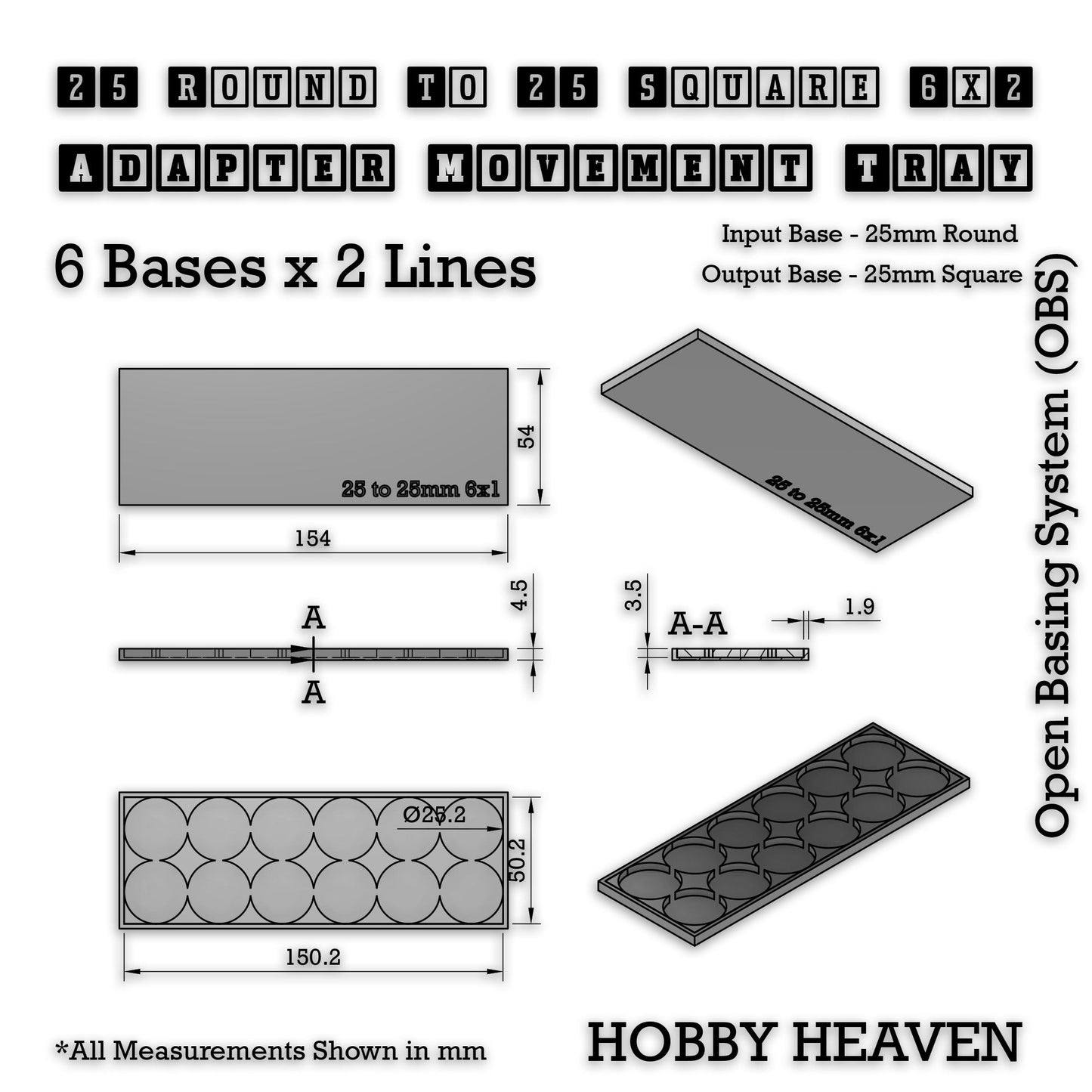 Round to Square Movement Trays Adapters for Tabletop Games