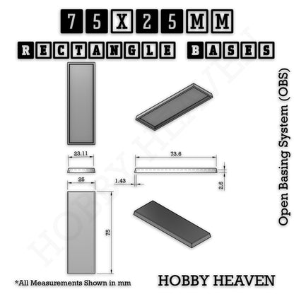 Rectangle Bases Range Sizes - 75x30mm to 125x40mm Medium Sizes 3d Print Full Range Tabletop Games