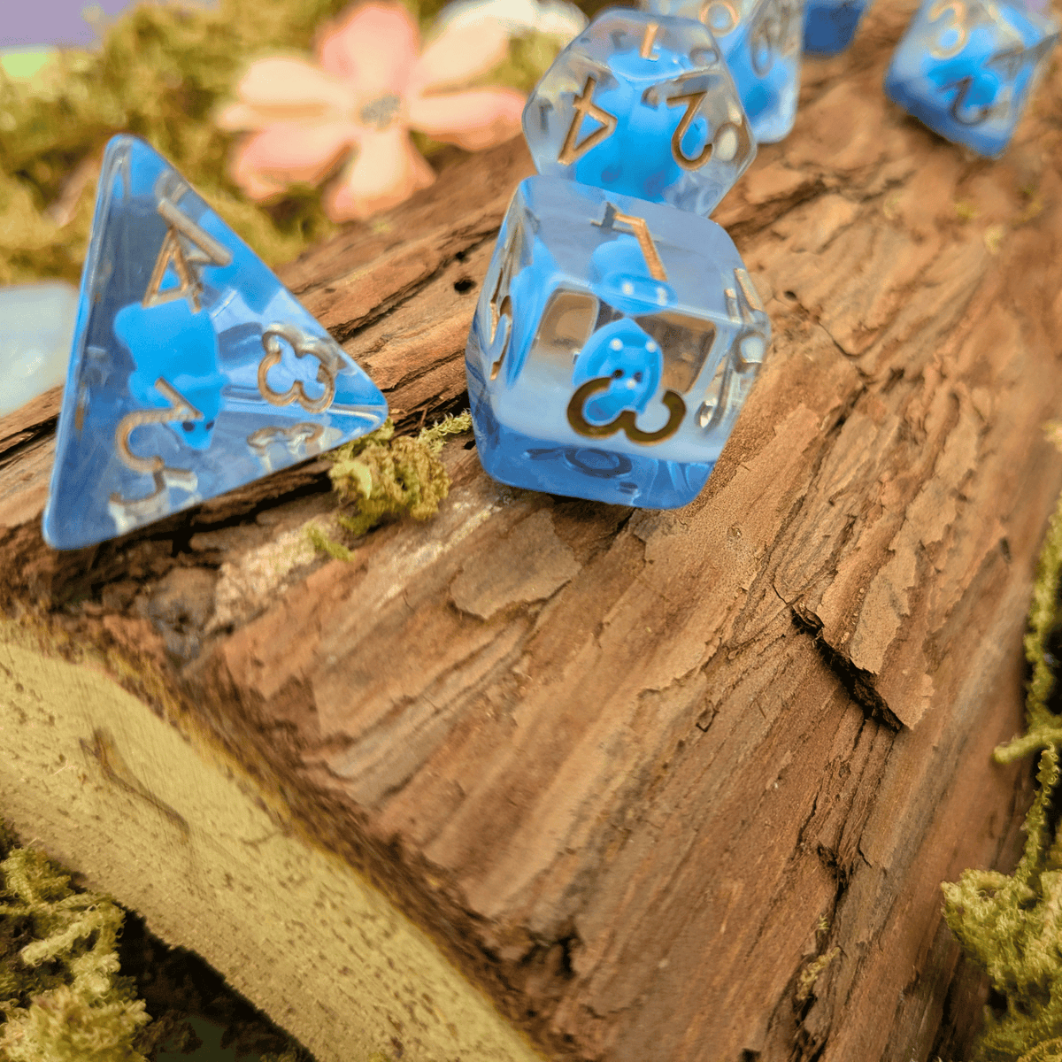 Blue Triceratops Inclusion Dice Set