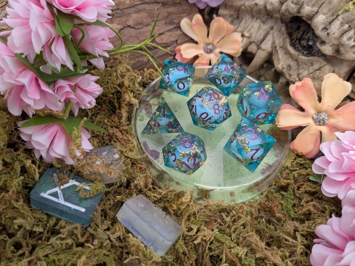 Foil Blue and Gold Liquid Core Dice Set