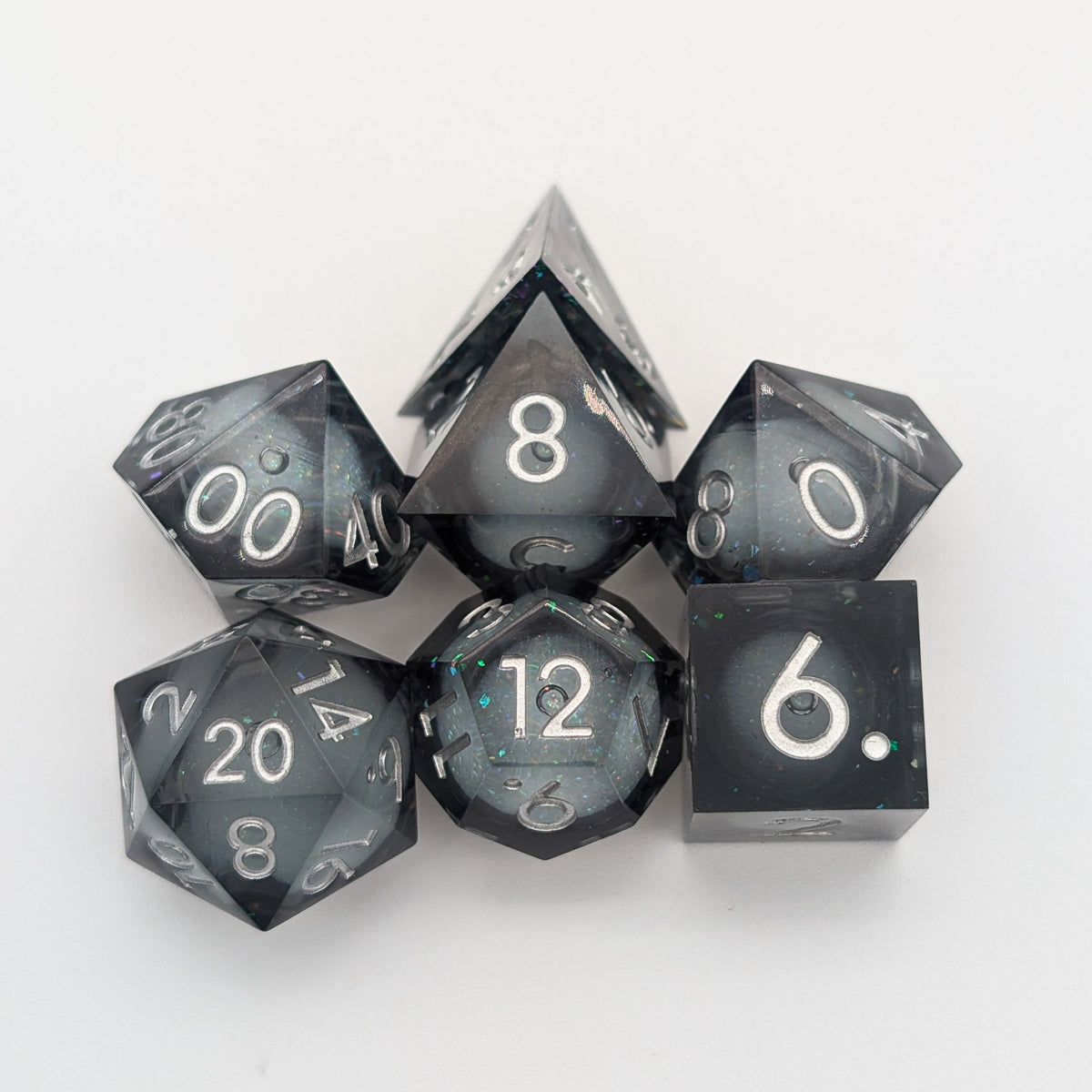 Shimmer Black and Silver Liquid Core Dice Set
