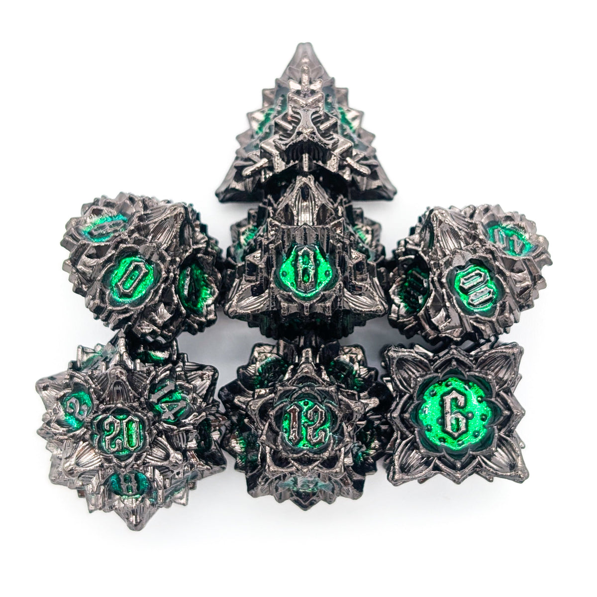 Flower Black and Green Metal Core Dice Set