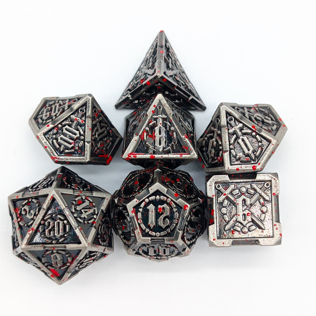 Swords Splatter Metal Core Dice Set