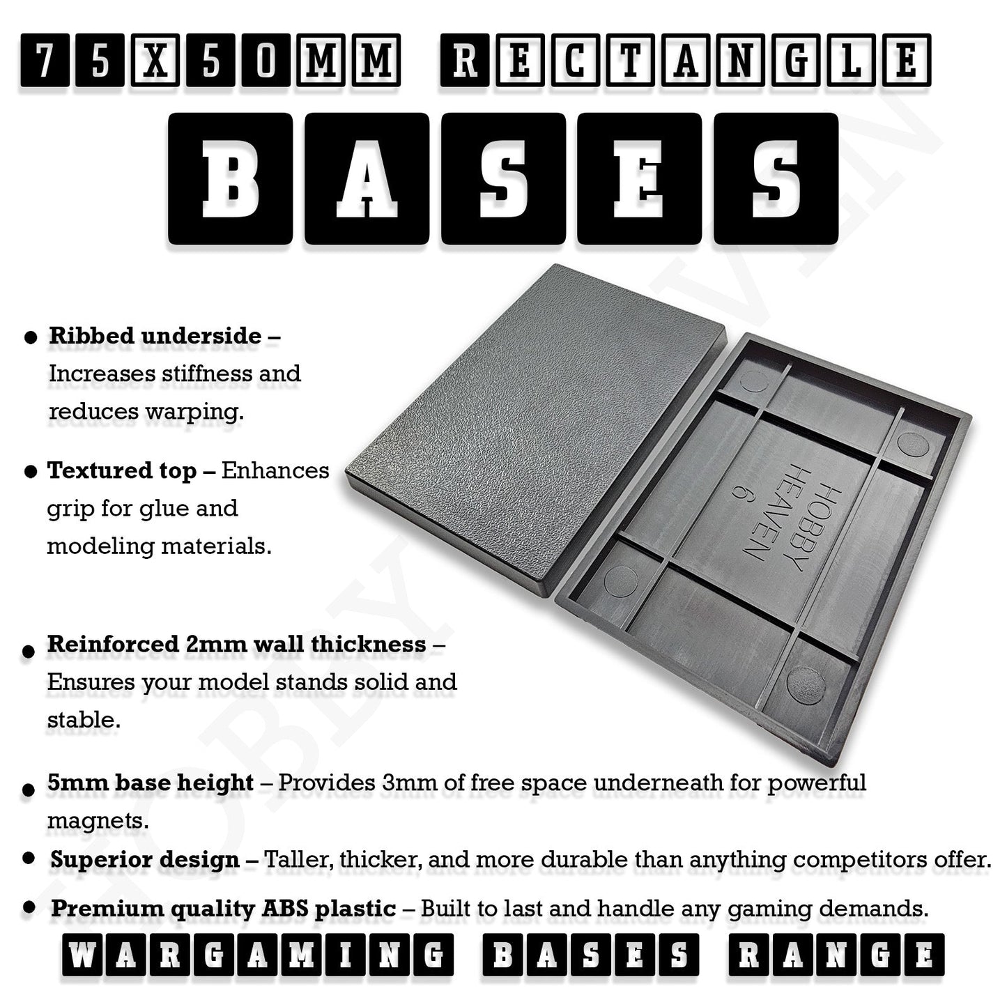 50x75mm | 75x50mm Rectangular Plain Plastic Bases | Versatile Miniature Stands