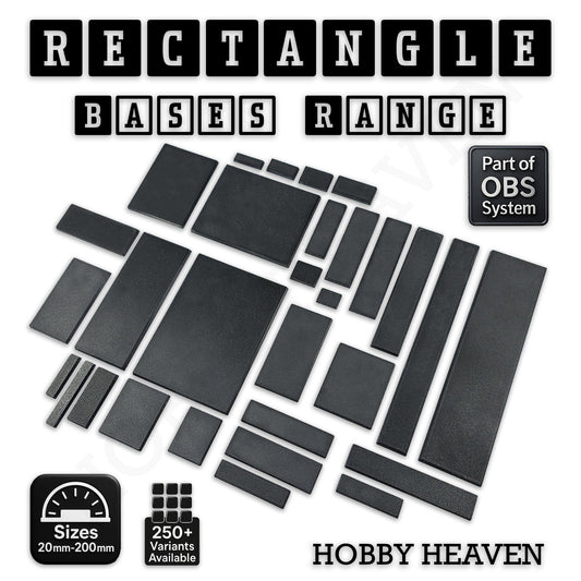 Rectangle Bases Range Sizes - 125x50mm to 200x175mm Large Sizes 3d Print Full Range Tabletop Games