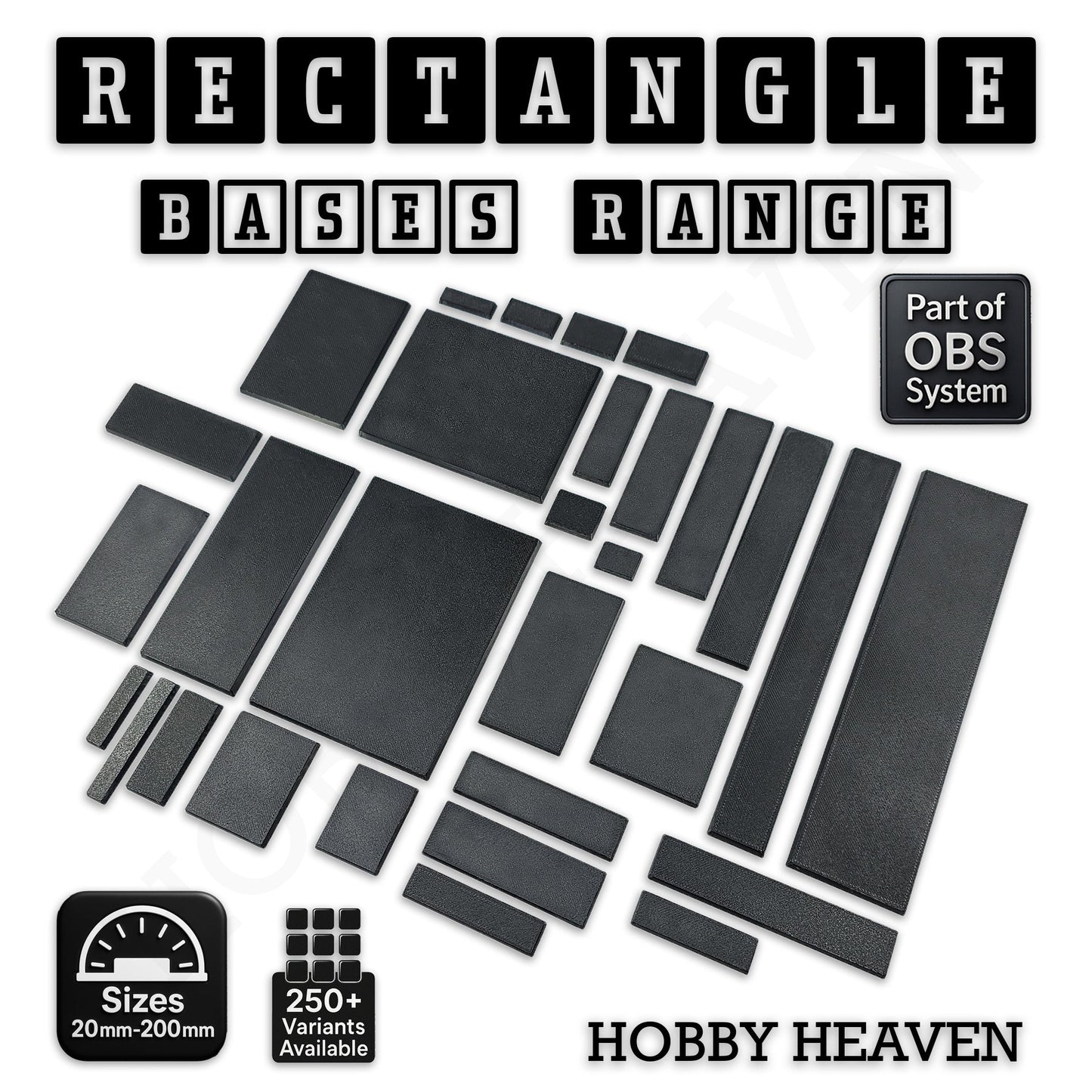 Rectangle Bases Range Sizes - 20x15mm to 75x25mm Small Sizes 3d Print Full Range Tabletop Games