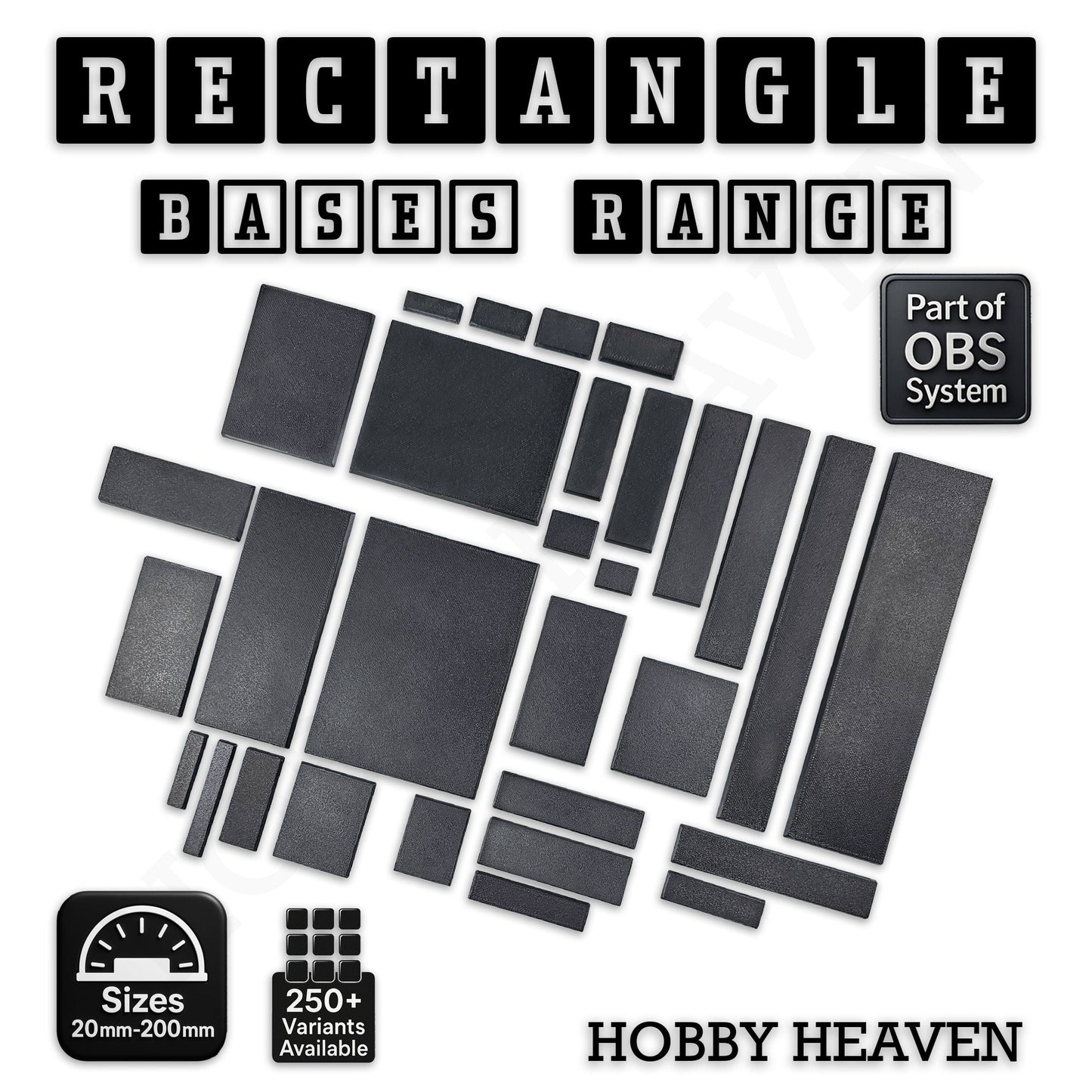 Rectangle Bases Range Sizes - 125x50mm to 200x175mm Large Sizes 3d Print Full Range Tabletop Games