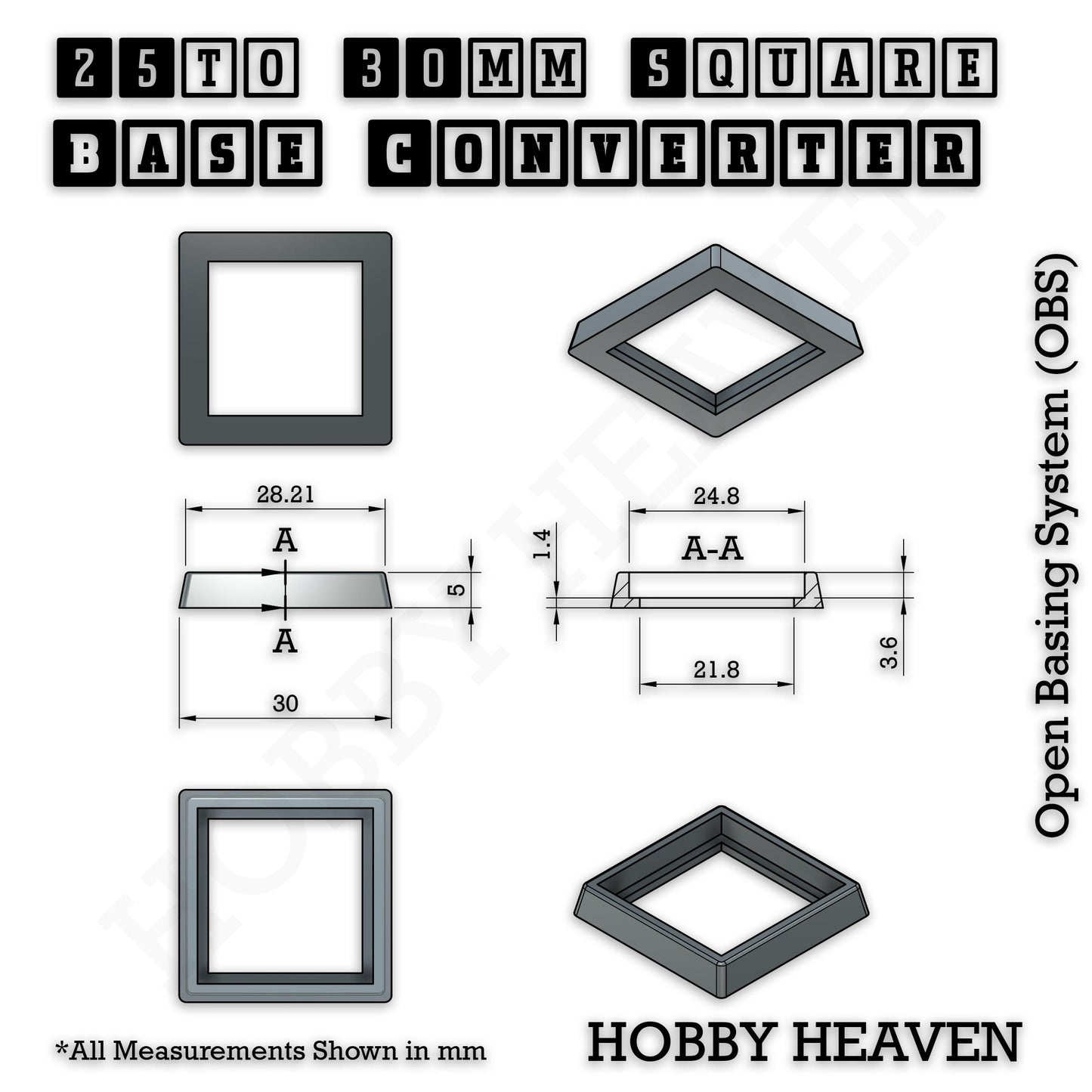 25–30mm Square Base Adapters | Injection Moulded | No Rebasing Required | Fits Popular Fantasy Miniatures