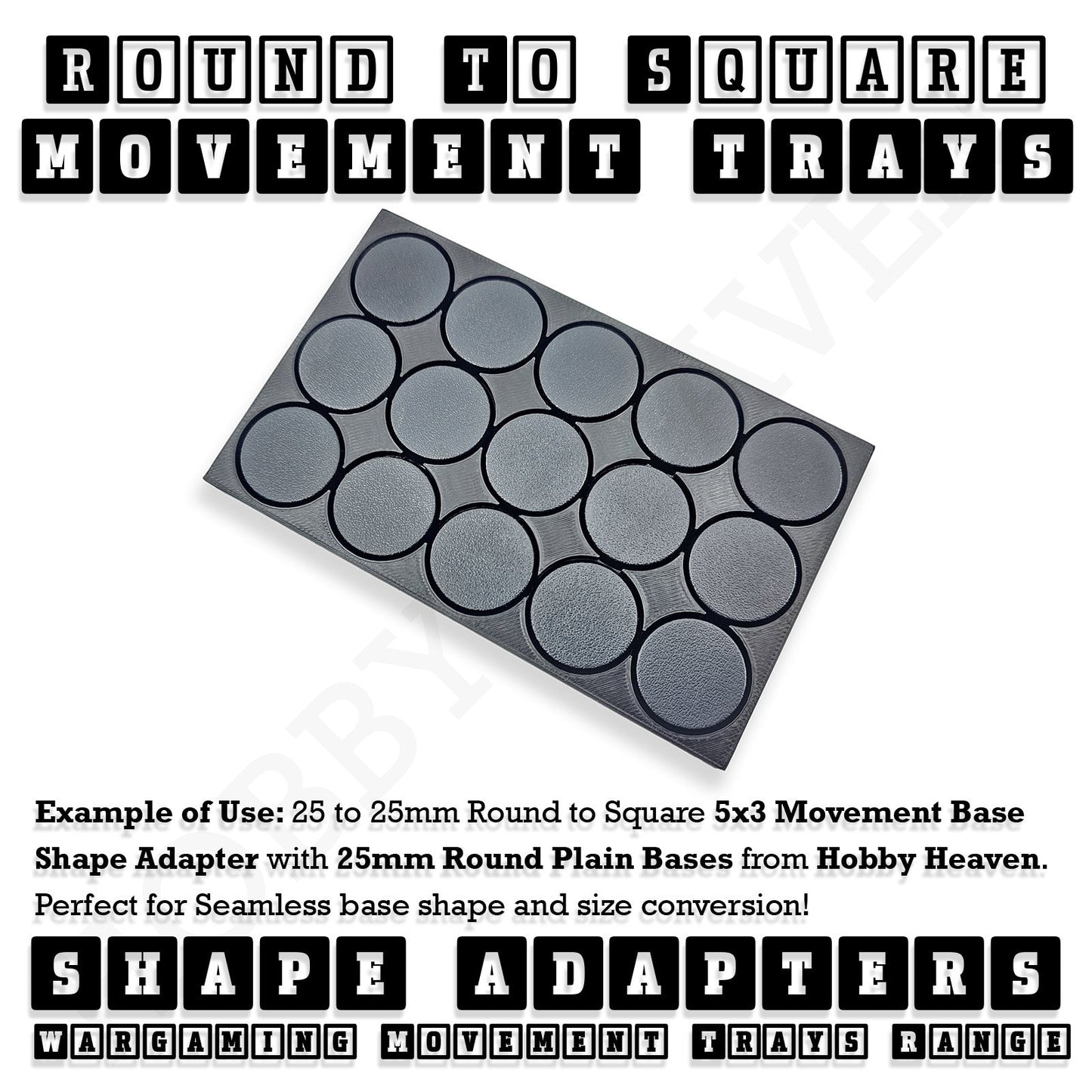 Round to Square Movement Trays Adapters for Tabletop Games