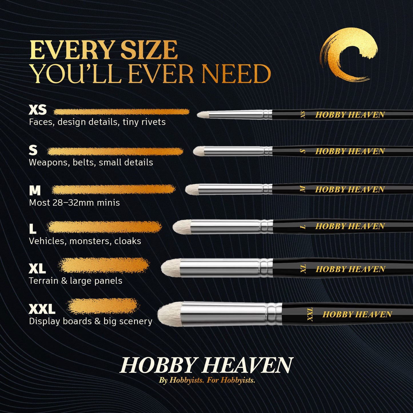 Hobby Heaven Dry Brushes – Model & Miniature Painting Brushes (Size XS–XXL)