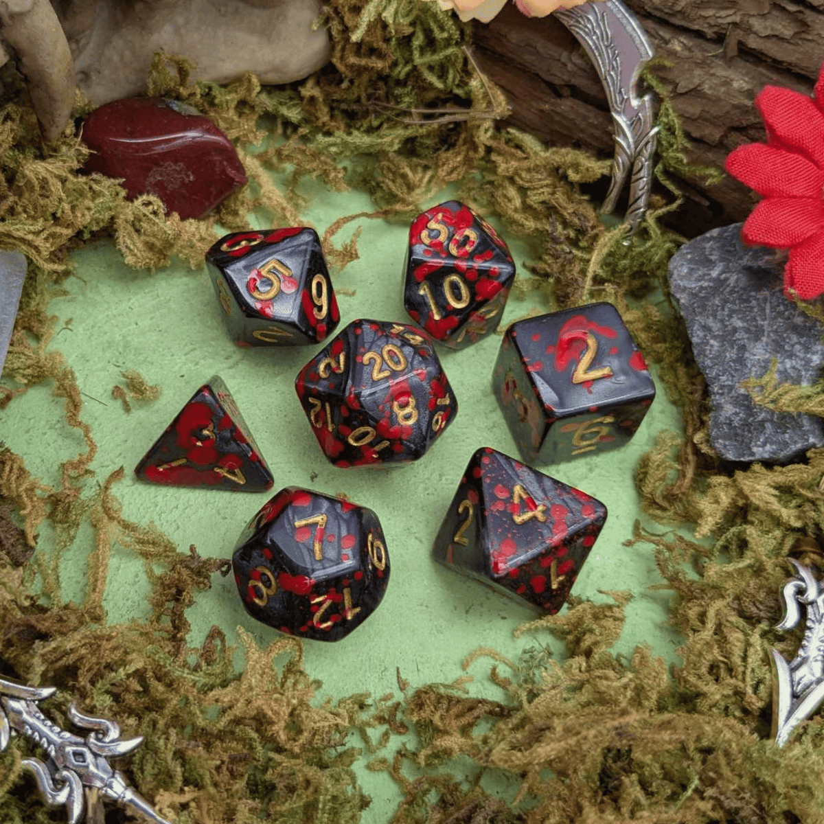 Black Splatter Dice Set
