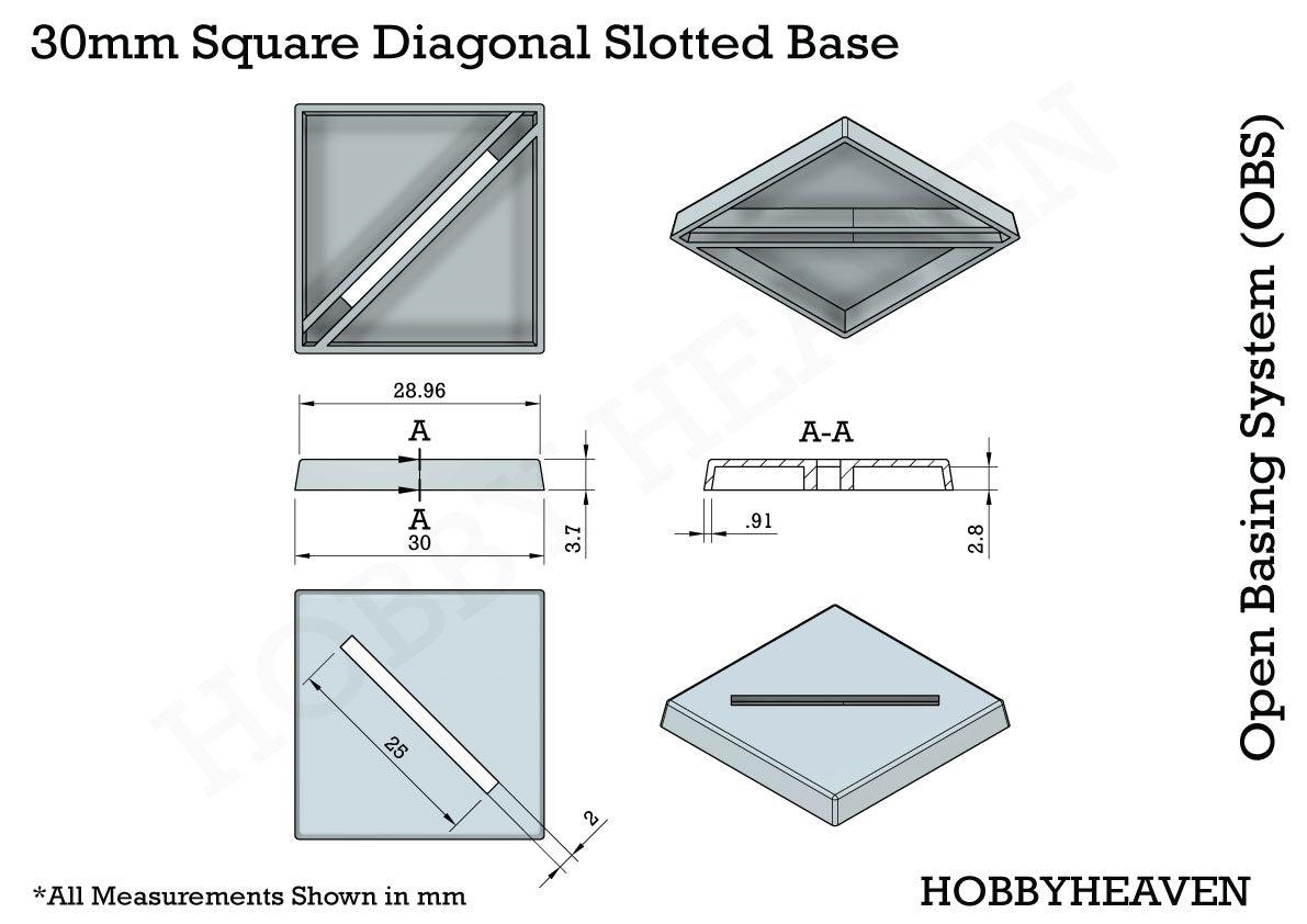 30mm Square Diagonal Slotted Plastic Bases