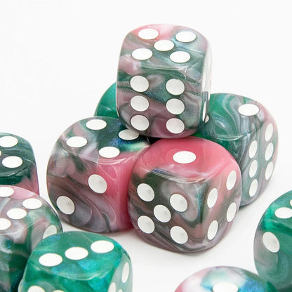16mm D6 | Iridescent Pink & Green | Round Edge | 12 Pack