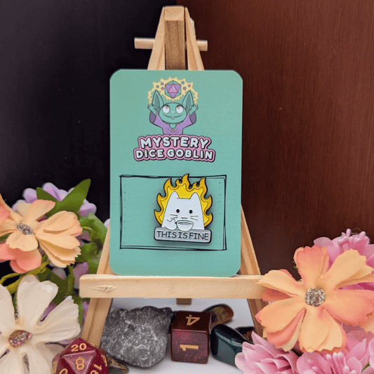 This Is Fine White Cat Pin