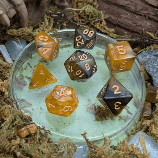 Yellow and Black Tie-Dye Dice Set