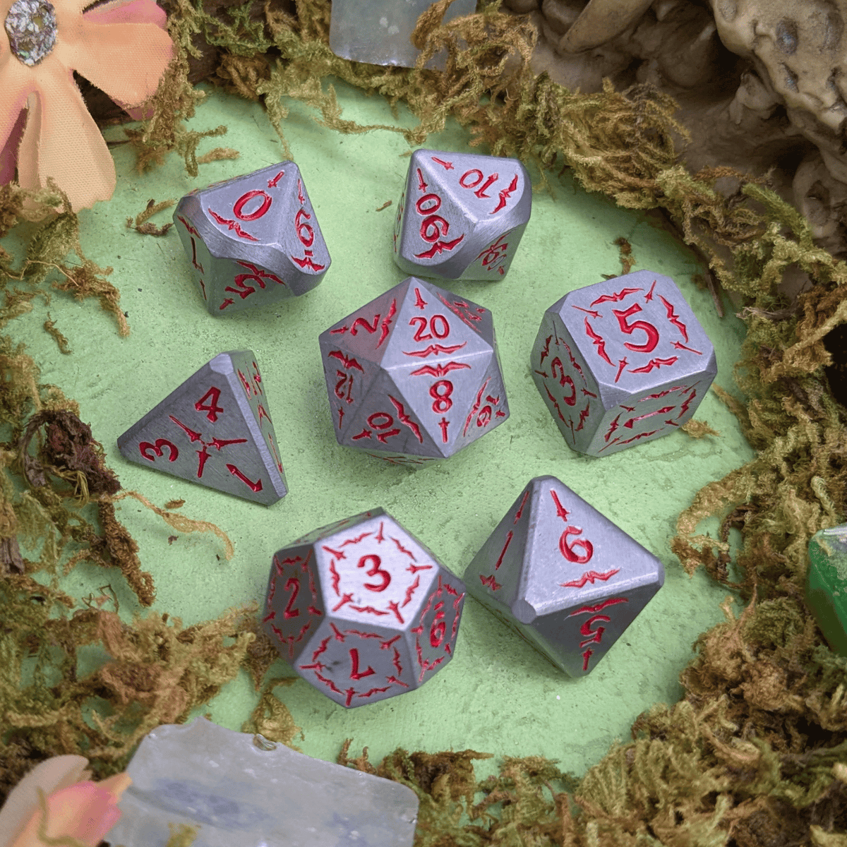Emberforged Cleaver | Silver & Red Metal Arcana Dice Set