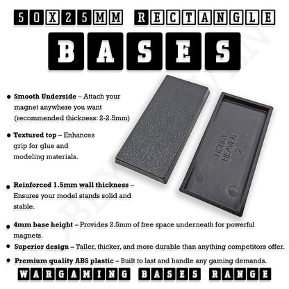 50x25mm Rectangular Plain Plastic Bases